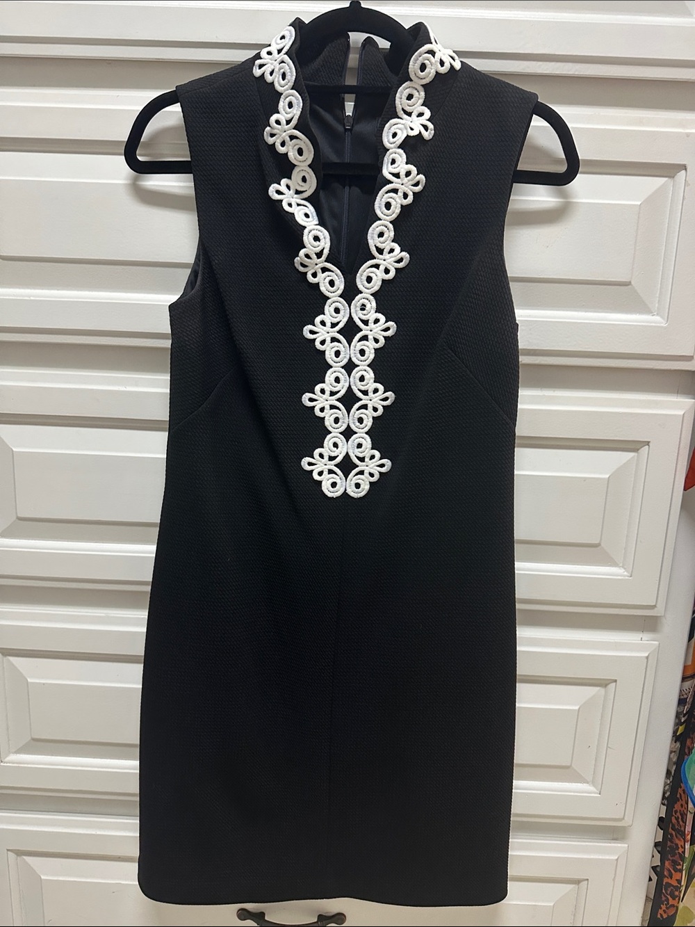 Jessica Howard Black Sheath Dress with White Embellished Placket